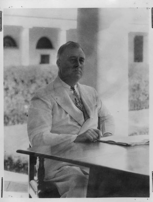 FDR on porch of Oval Office