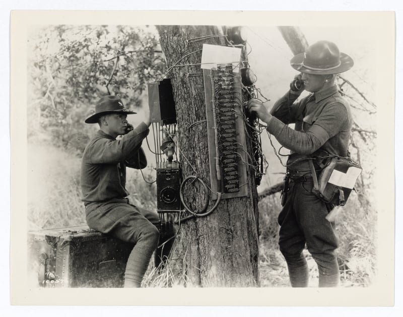 Field telephone and switchboard operators in action during maneuvers