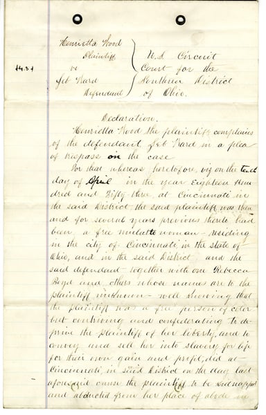 Henrietta Wood vs. Zeb Ward, Declaration