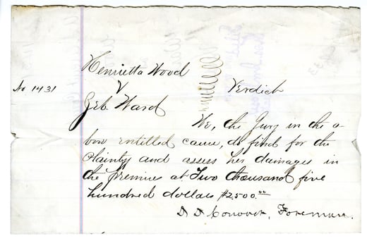 Henrietta Wood vs. Zeb Ward, Verdict