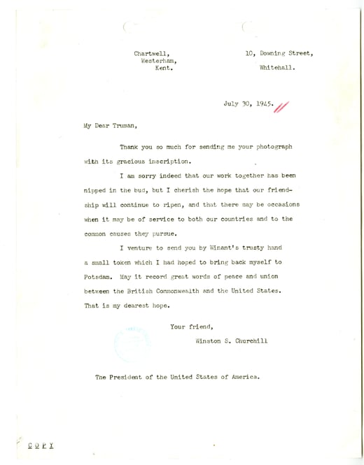 Typewritten letter from Winston Churchill to President Truman