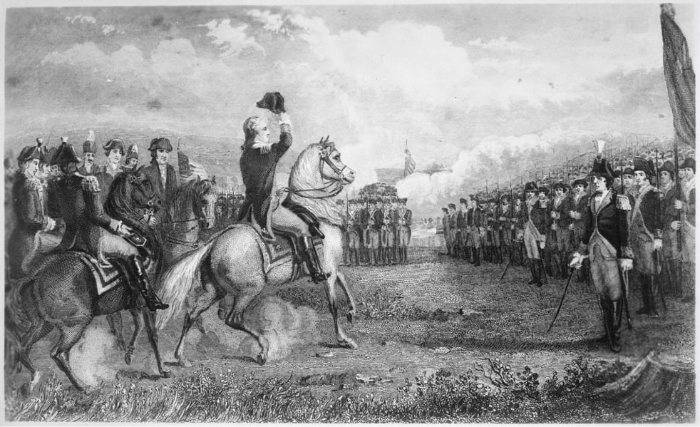 Washington taking command of the American Army at Cambridge