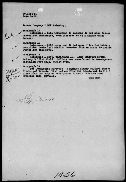 Typewritten second page of a confidential cablegram from General John J. Pershing. The page is typewritten with handwritten remarks in the margin