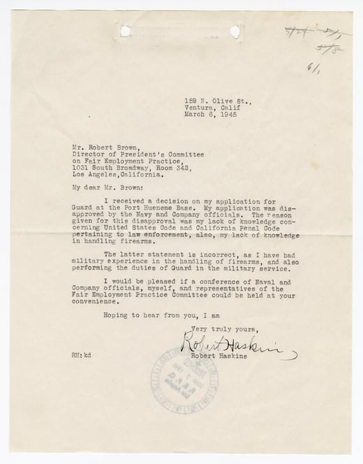 Typewritten document from the Pacific Naval Air Bases case file from the committee on fair employment practice