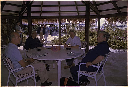 Jimmy Carter and leaders of Western Europe, Giscard d'Estaing, James Callaghan and Helmut Schmidt meet in Guadeloupe