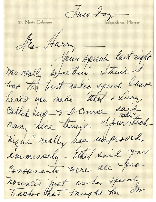 First page of handwritten letter to Harry Truman on stationary from Independence Missouri