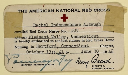 American National Red Cross identification card for Rachel Independence Albaugh