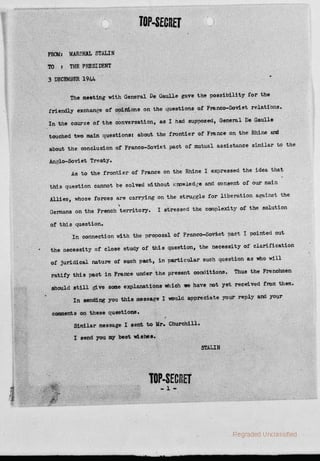 Black and white typewritten page from the special subject files from the Roosevelt Stalin messages.