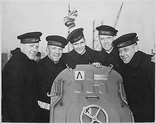 The five Sullivan Brothers, all of whom were lost in the sinking of the U.S.S. Juneau, November 13, 1942. Acme.