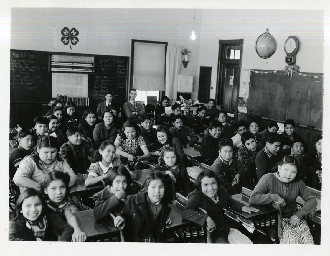 Classroom with students and teachers, 1941