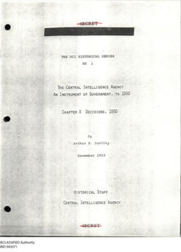 Typewritten page from the DCI Historical Series document