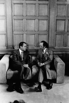 President Richard Nixon and Canadian Prime Minister Pierre Trudeau at Parliament House, Ottawa
