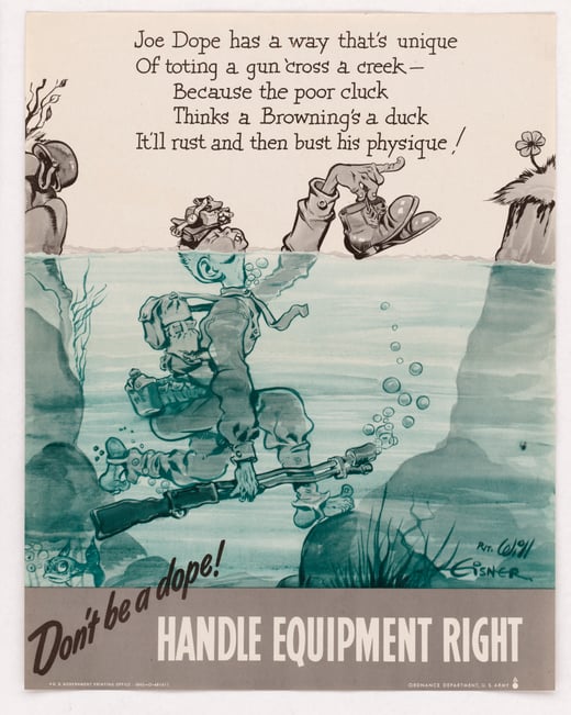 Color graphic poster of a service member walking through water up to his chin. The poster reads: 