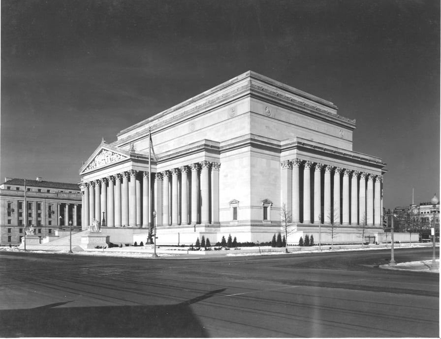 Photograph of the National Archives Building at the corner of Constitution Avenue and 7th Street