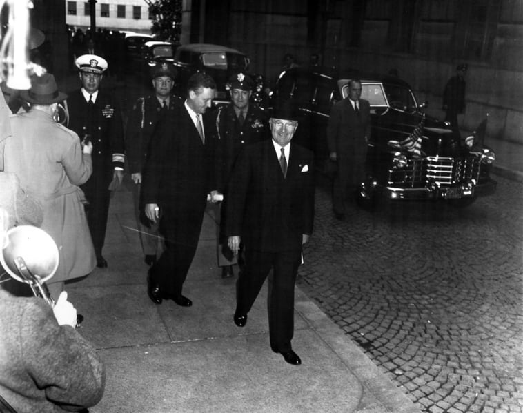 Truman arriving for signing of North Atlantic Treaty