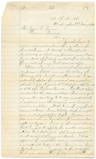 Handwritten page of approved pension file for Laura A. Douglass