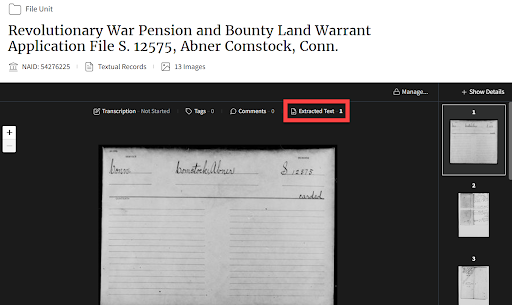 Screenshot illustrating location of Extracted Text