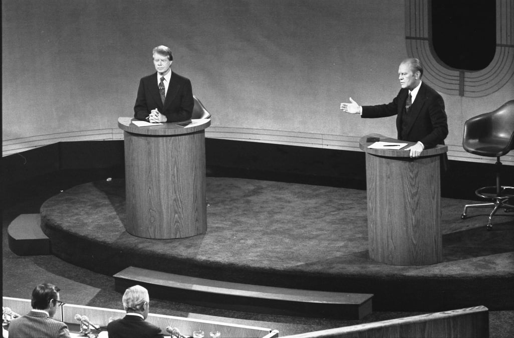 President Gerald Ford and Jimmy Carter Meet at the Walnut Street Theater in Philadelphia to Debate Domestic Policy during the First of the Three Ford-Carter Debates