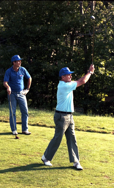 President Bush Golfing with his Son, George W. Bush, in Kennebunkport, Maine, National Archives Identifier 6728191