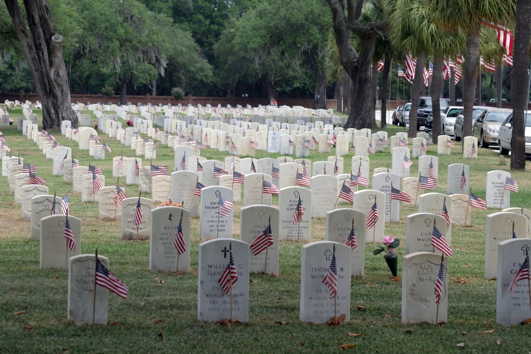 Small American Flags adorn over 17,000 graves at the Beaufort National Cemetery as tribute to the fallen heroes that lay in peace remembered and honored during the Memorial Day Ceremony at Beaufort, South Carolina (SC), 2004