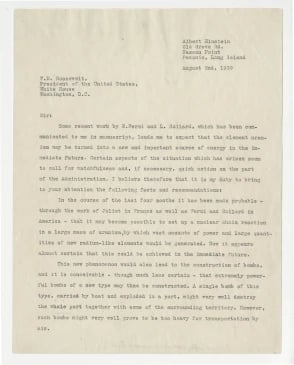Letter from Einstein to FDR