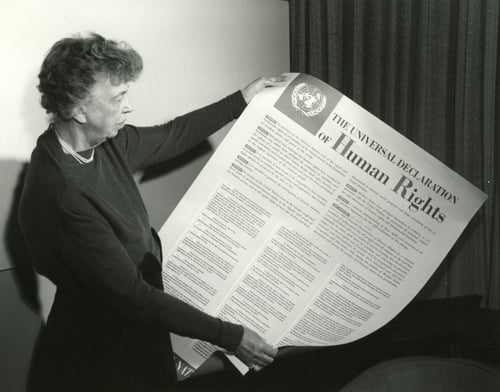 Eleanor Roosevelt holding the Universal Declaration of Human Rights