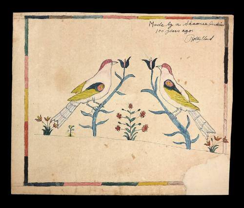 Watercolor of Birds and Flowers