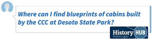 Where can I find blueprints of cabins built by the CCC at Desoto State Park?