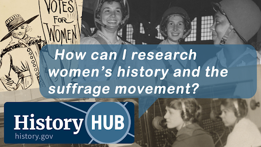 History Hub graphic showing images of women with History Hub questions in the foreground