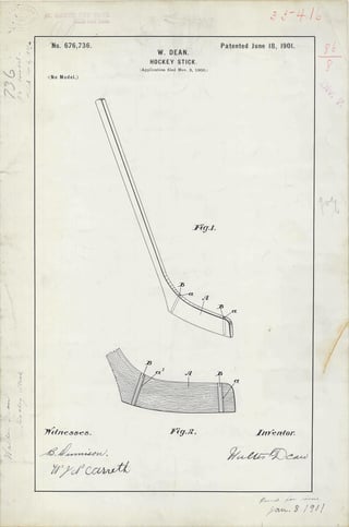 Patent drawing for hockey stick