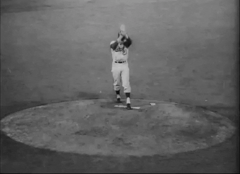 Black and white animated GIF of Willie Mays hitting a home run at Candlestick Park