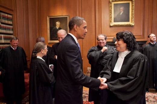 President Barack Obama Greets Justice Sonia Sotomayor