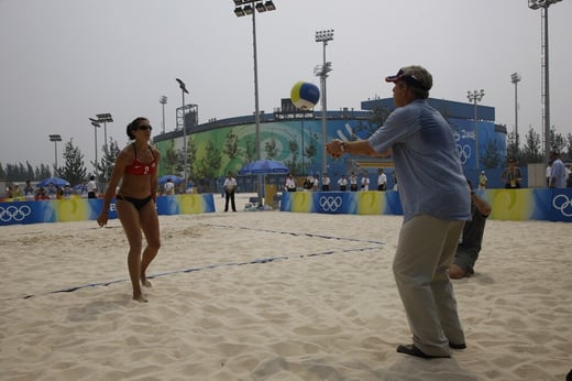 President George W. Bush Hits a Volleyball to U.S. Women's Beach Volleyball Team Member Misty May-Treanor, National Archives Identifier, 148035494