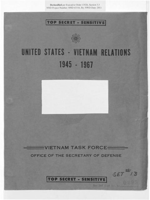 Cover page of a report from the Pentagon Papers: United States - Vietnam Relations, 1945 -1967