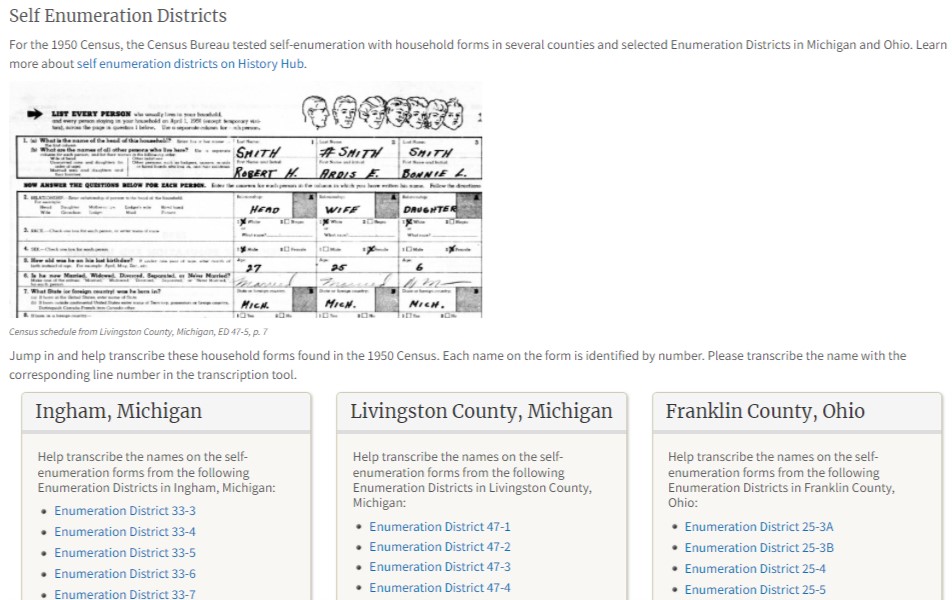 Self enumeration district transcription projects
