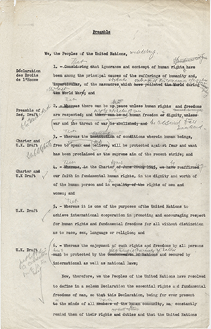 An original draft of the Universal Declaration of Human Rights