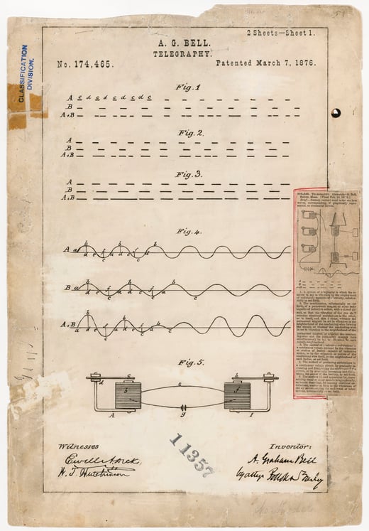 Patent Drawing of Telegraphy by Alexander Graham Bell, National Archives Identifier: 6120306
