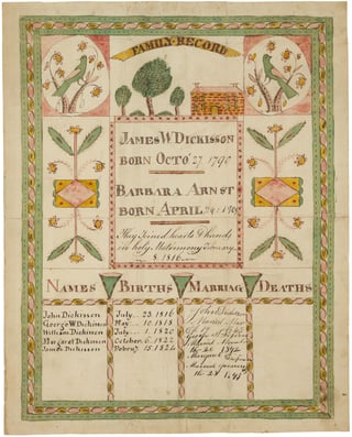 Fraktur of the Family of Isaac Dickisson, ca. 1816