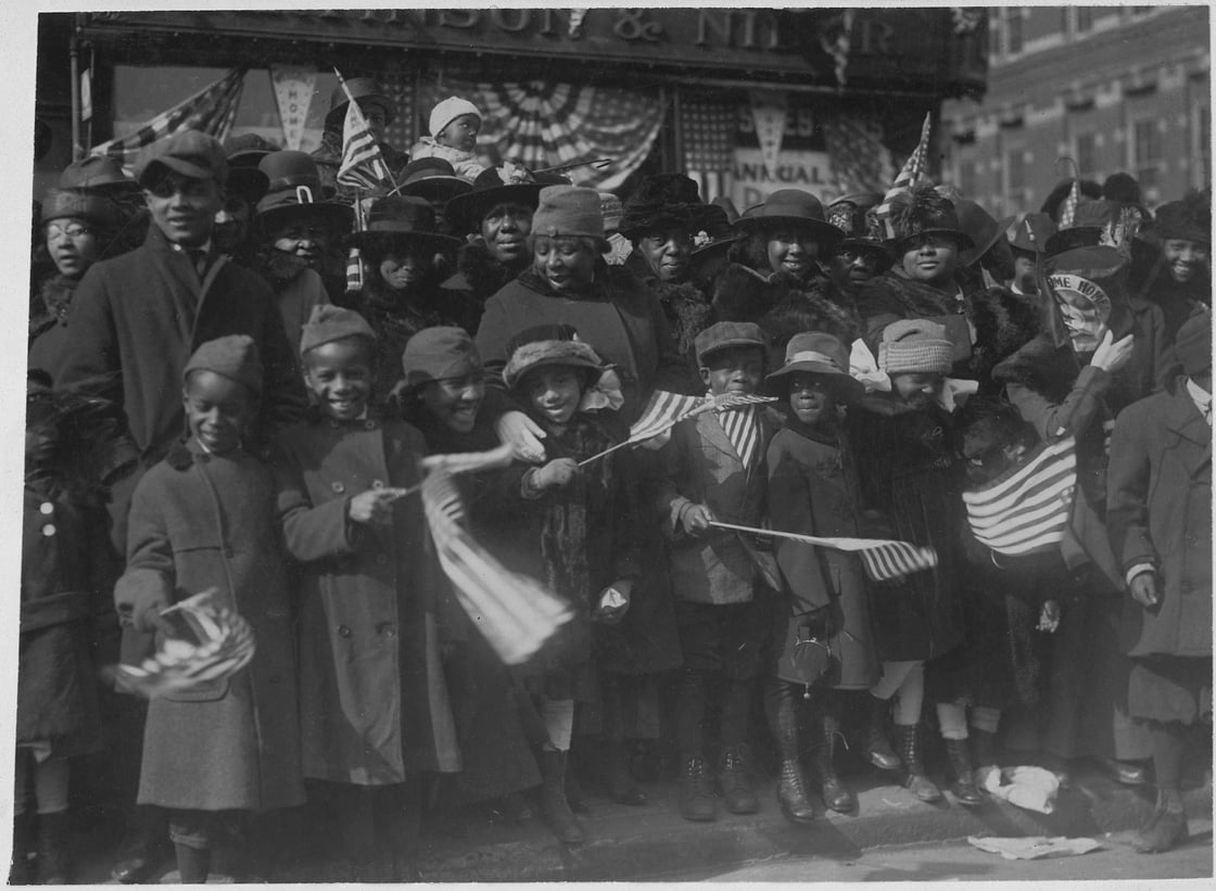 Children Gather to Welcome Home Their Daddies of the 369th Regiment, ca. 1917 - 1919