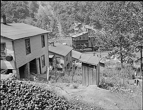 Houses and privies on the hillside. Southern Coal Corporation, Bradshaw Mine, Bradshaw, McDowell County, West Virginia. National Archives Identifier 541037