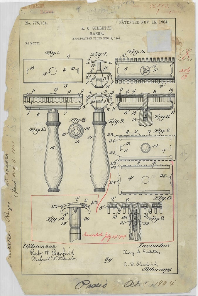 Patent Drawing for K. C. Gillette's Razor, National Archives Identifier 7451921